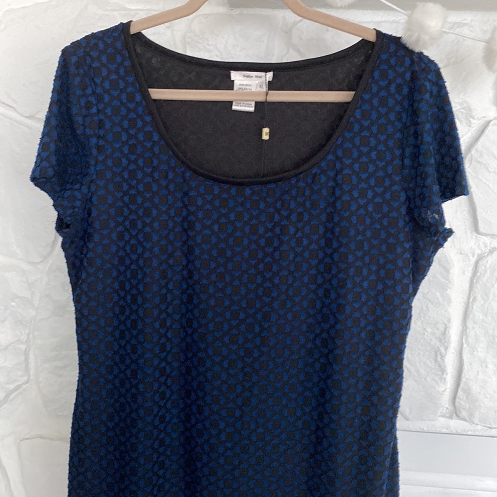 NWT Sofie Max XL Blue & Black design lined cap sleeved dress or long tunic - Picture 2 of 14